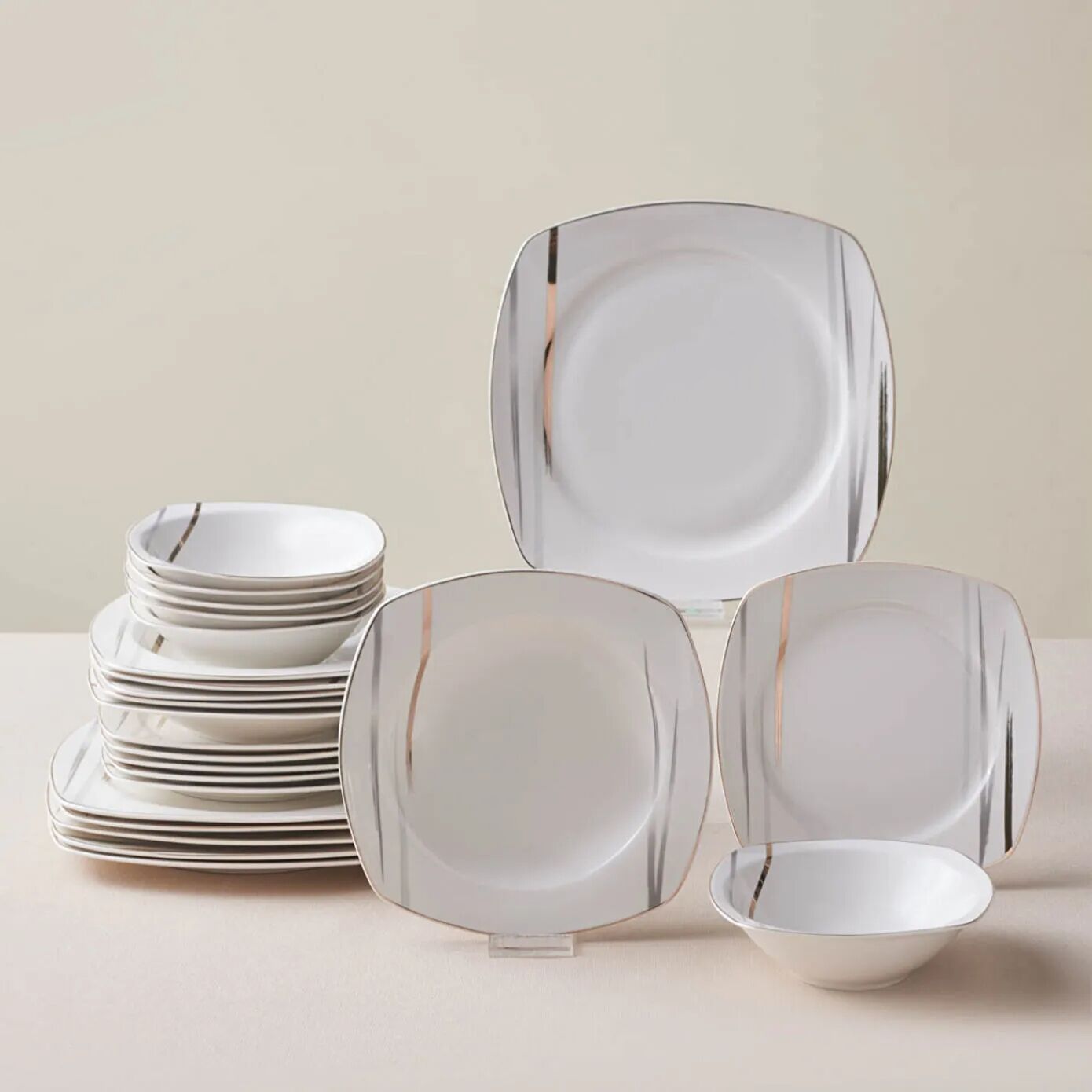 Karaca Square Bone Bera 24 Parça 6 Kişilik Yemek Takımı