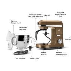 Karaca Mastermaid Chef Pro Çift Kollu Hamur Yoğurma Makinesi Walnut Brown 1750 W 5L
