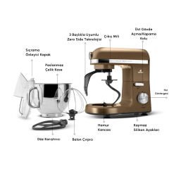Karaca Mastermaid Chef Pro Çift Kollu Hamur Yoğurma Makinesi Walnut Brown 1750 W 5L
