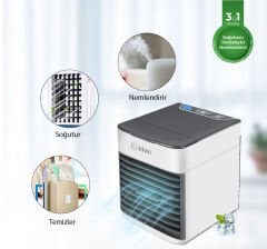 Kiwi KFAN-7613 3'ü 1 Arada Portatif Led Işıklı İyonizer Hava Soğutucu Nemlendirici ve Temizleyici