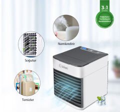 Kiwi KFAN-7613 3'ü 1 Arada Portatif Led Işıklı İyonizer Hava Soğutucu Nemlendirici ve Temizleyici