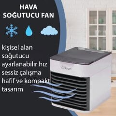 Kiwi KFAN-7613 3'ü 1 Arada Portatif Led Işıklı İyonizer Hava Soğutucu Nemlendirici ve Temizleyici