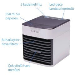 Kiwi KFAN-7613 3'ü 1 Arada Portatif Led Işıklı İyonizer Hava Soğutucu Nemlendirici ve Temizleyici