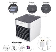 Kiwi KFAN-7613 3'ü 1 Arada Portatif Led Işıklı İyonizer Hava Soğutucu Nemlendirici ve Temizleyici