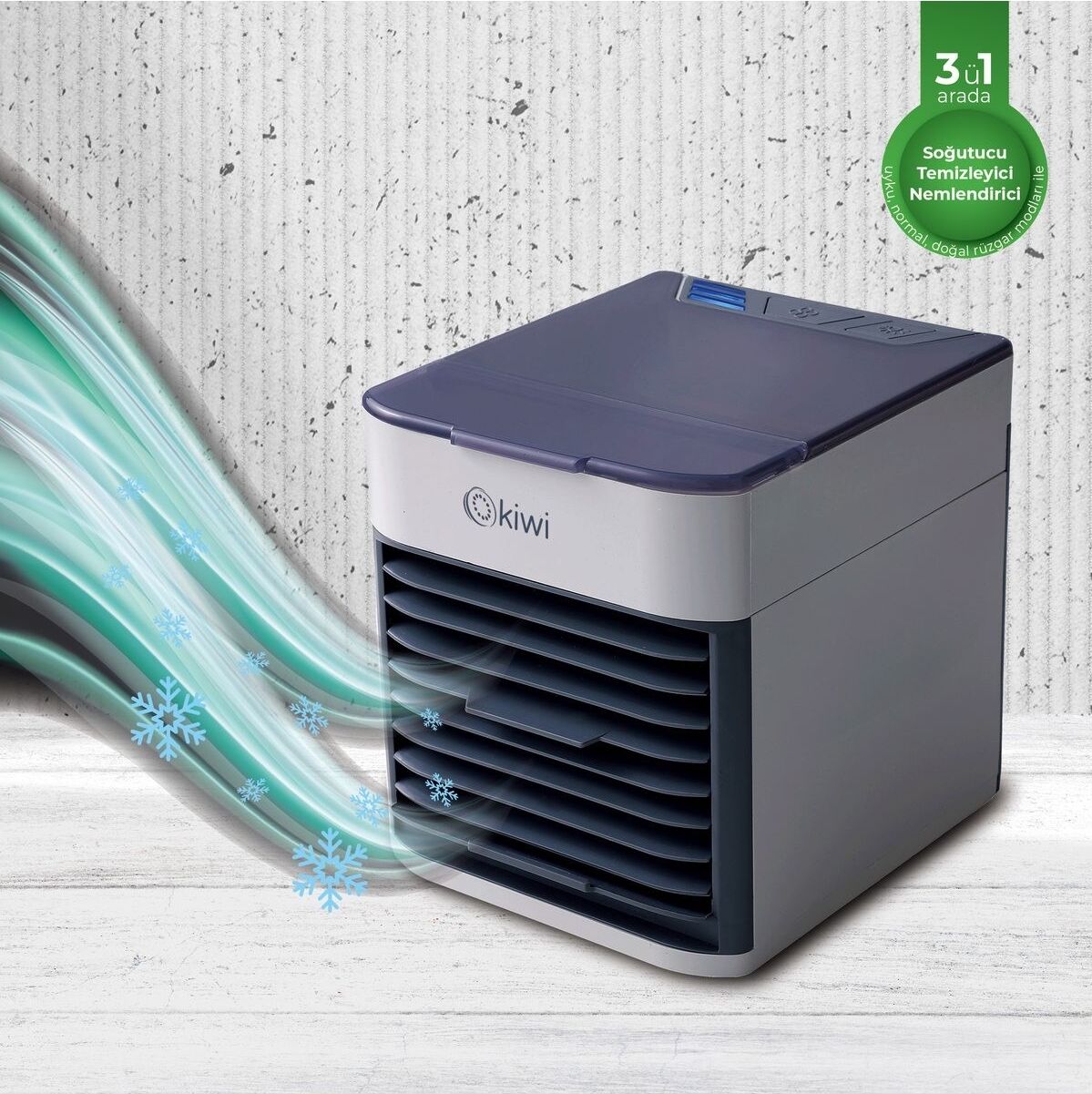 Kiwi KFAN-7613 3'ü 1 Arada Portatif Led Işıklı İyonizer Hava Soğutucu Nemlendirici ve Temizleyici