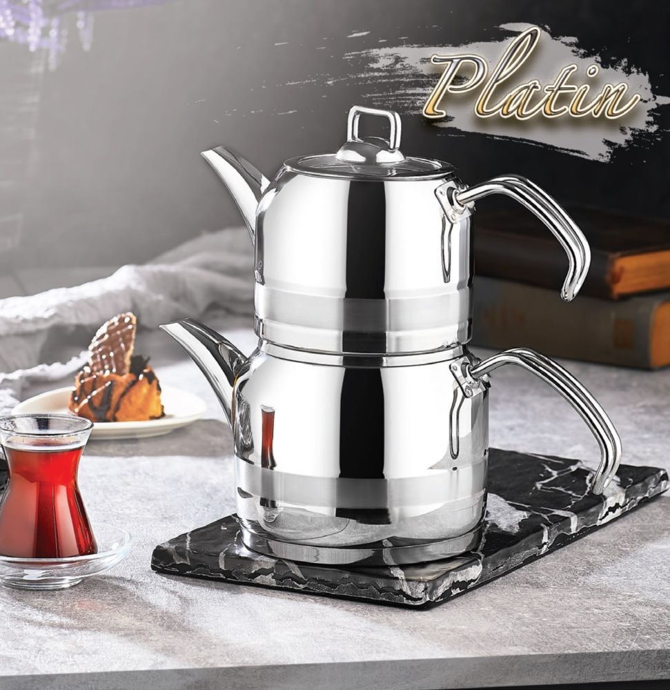 Kahramanlar Enza Mega Boy Çelik Çaydanlık Takımı-Platin