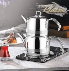 Kahramanlar Enza Midi Boy Çelik Çaydanlık Takımı-Platin