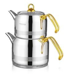 Kahramanlar Enza Mini Boy Çelik Çaydanlık Takımı-Gold