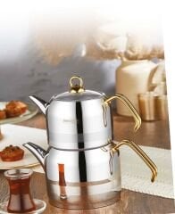 Kahramanlar Enza Mini Boy Çelik Çaydanlık Takımı-Gold