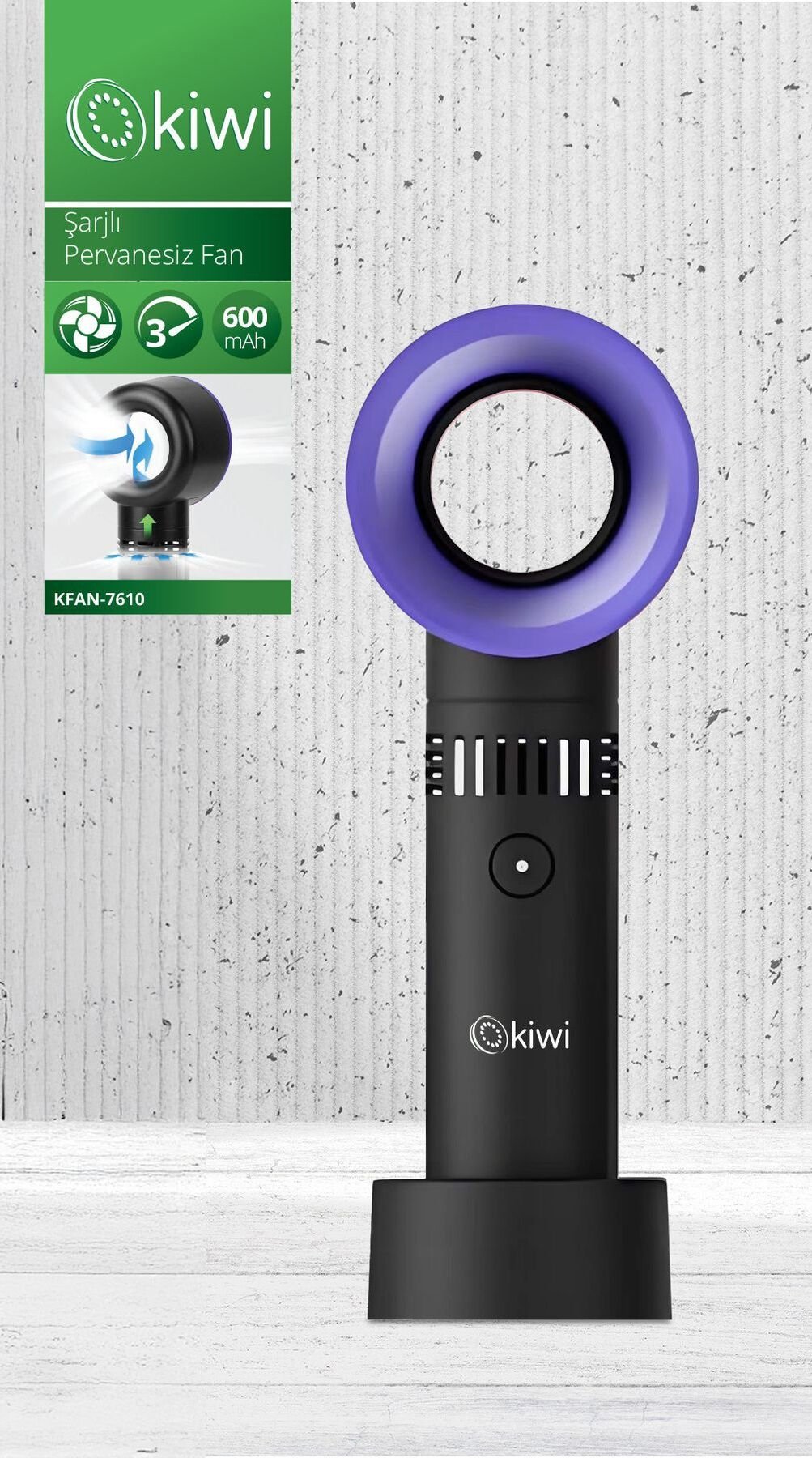 Kiwi KFAN-7610 Şarjlı Pervanesiz Taşınabilir El Fanı