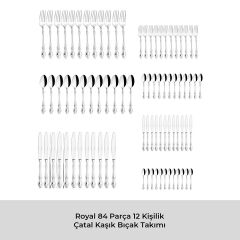 Emsan Royal 84 Parça 12 Kişilik Çatal Kaşık Bıçak Takımı Lüks Kutulu