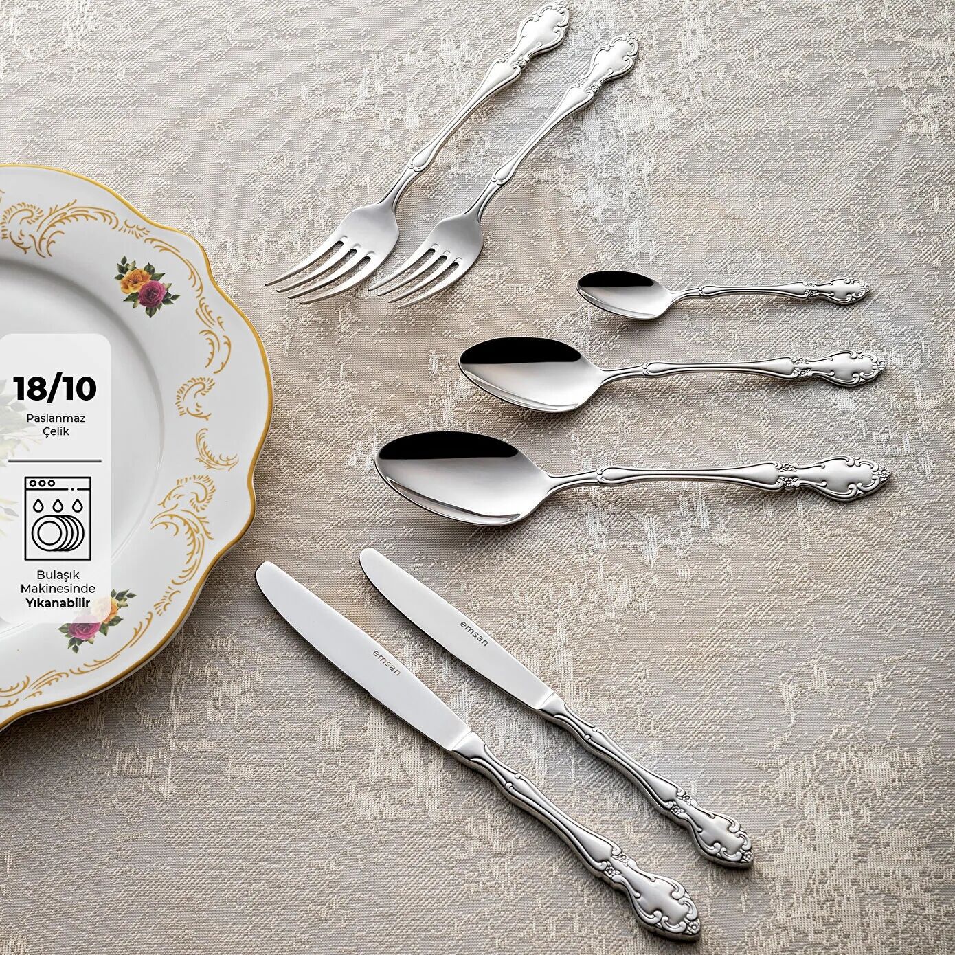 Emsan Royal 84 Parça 12 Kişilik Çatal Kaşık Bıçak Takımı Lüks Kutulu