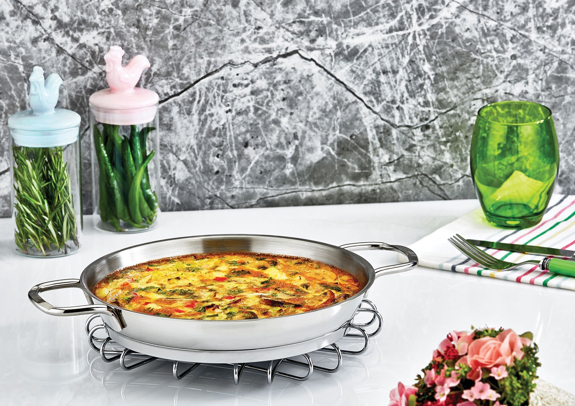 Safinox Paslanmaz Çelik İtalyan Omlet Sahan 24x3.5 cm-1.4 Litre