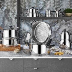 Aryıldız King İdeal 20 Parça Cam Kapak Çelik Çeyiz Seti - Siyah