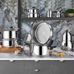 Aryıldız King İdeal 20 Parça Cam Kapak Çelik Çeyiz Seti - Siyah