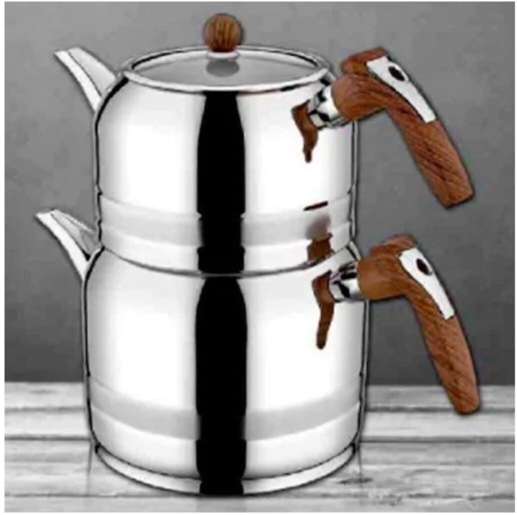 Kahramanlar Yağmur Mini Boy Çelik Çaydanlık Takımı-Ahşap