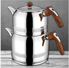 Kahramanlar Yağmur Mini Boy Çelik Çaydanlık Takımı-Ahşap