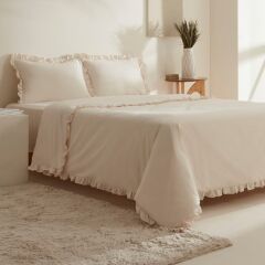 Karaca Home Pure Ruffle %100 Pamuk King Size Nevresim Takımı Açık Bej