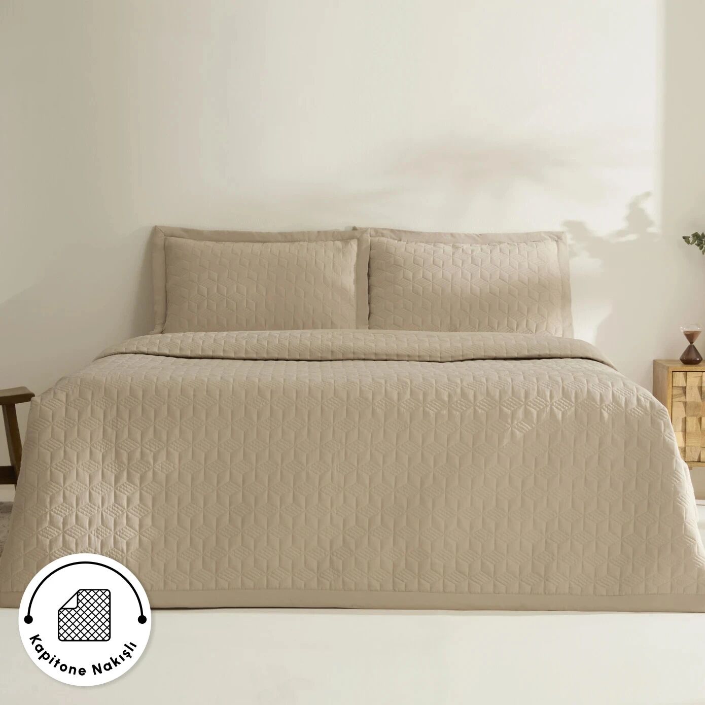 Karaca Home Liora Çift Kişilik Yatak Örtüsü Bej