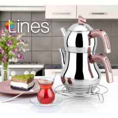 Lines Şahmeran Aile Boy Soft Kulp Çelik Çaydanlık - Rose