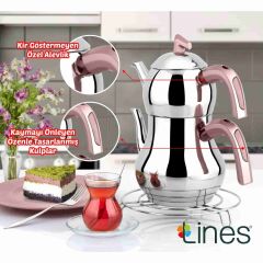 Lines Şahmeran Aile Boy Soft Kulp Çelik Çaydanlık - Rose