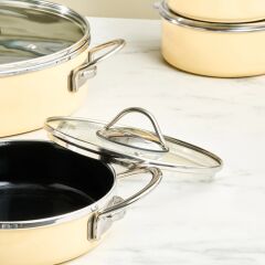 Karaca Erva 14 Parça İndüksiyon Tabanlı Emaye Çeyiz Seti Krem