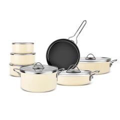 Karaca Erva 14 Parça İndüksiyon Tabanlı Emaye Çeyiz Seti Krem