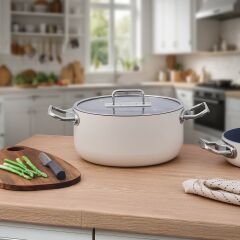 Aryıldız Colombus Crystal Metal Kulp Cam Kapak Derin Tencere - 24 Cm