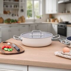 Aryıldız Colombus Crystal Metal Kulp Cam Kapak Kısa Tencere - 24 Cm