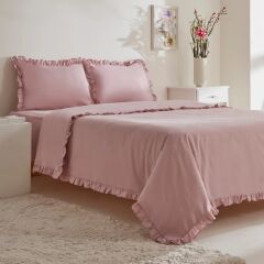 Karaca Home Pure Ruffle %100 Pamuk Çift Kişilik Nevresim Takımı Pudra