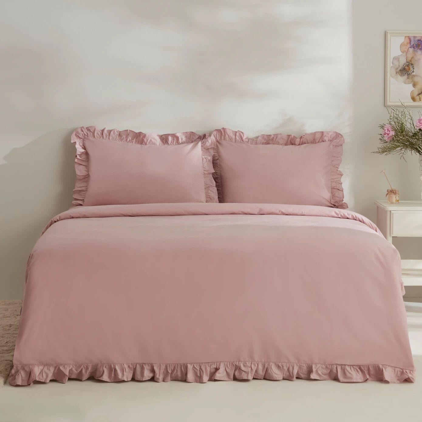 Karaca Home Pure Ruffle %100 Pamuk Çift Kişilik Nevresim Takımı Pudra