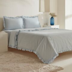 Karaca Home Pure Ruffle %100 Pamuk Çift Kişilik Nevresim Takımı Açık Mavi