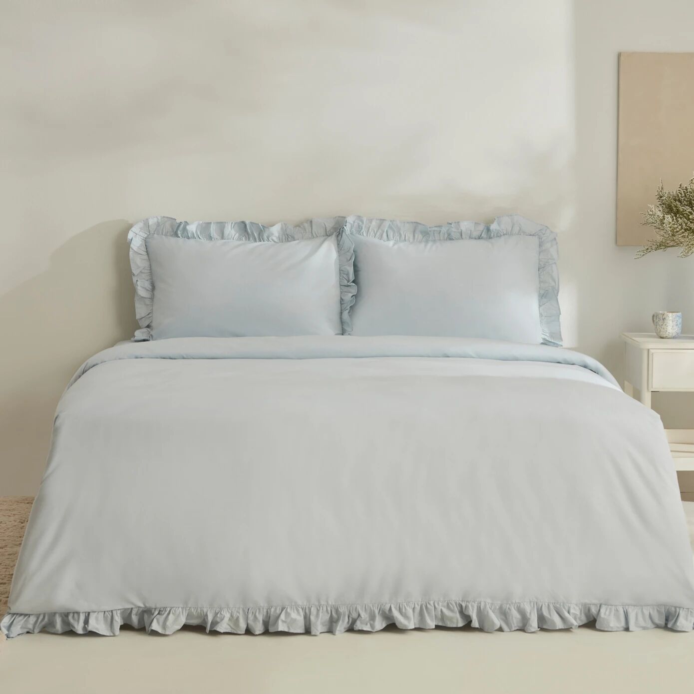 Karaca Home Pure Ruffle %100 Pamuk Çift Kişilik Nevresim Takımı Açık Mavi