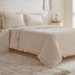 Karaca Home Pure Ruffle %100 Pamuk Çift Kişilik Nevresim Takımı Ekru