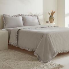 Karaca Home Pure Ruffle %100 Pamuk Çift Kişilik Nevresim Takımı Açık Gri