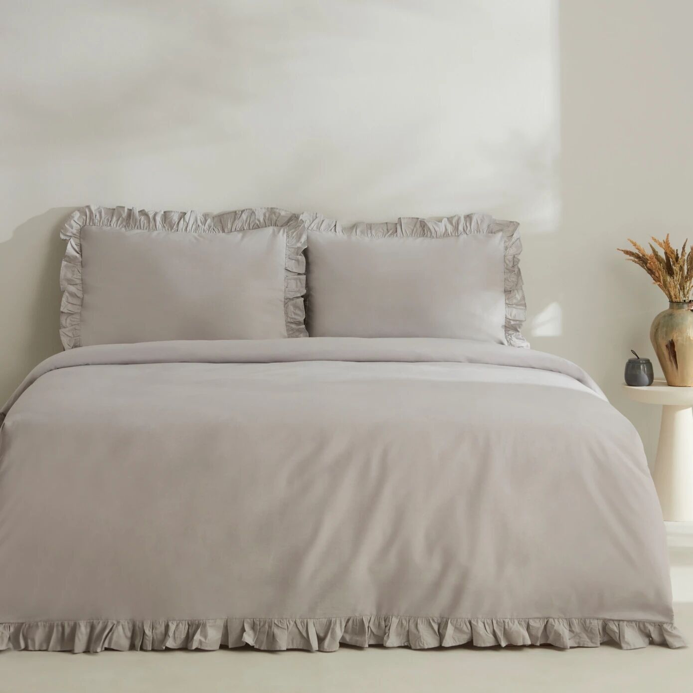 Karaca Home Pure Ruffle %100 Pamuk Çift Kişilik Nevresim Takımı Açık Gri