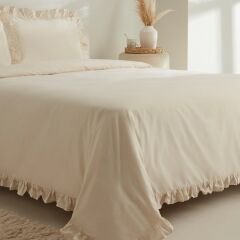 Karaca Home Pure Ruffle %100 Pamuk Çift Kişilik Nevresim Takımı Açık Bej