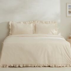 Karaca Home Pure Ruffle %100 Pamuk Çift Kişilik Nevresim Takımı Açık Bej
