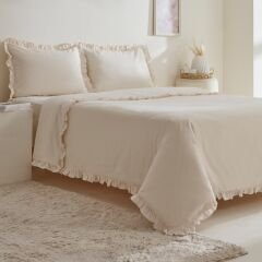 Karaca Home Pure Ruffle %100 Pamuk King Size Nevresim Takımı Ekru