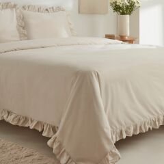 Karaca Home Pure Ruffle %100 Pamuk King Size Nevresim Takımı Ekru