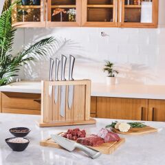 Emsan Matriks 7 Parça Snd Kesme Tahtalı Bıçak Seti Paslanmaz (Kesme Tahtası Hediyeli)