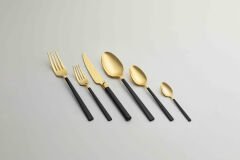 Nehir Dalyan Altın Siyah Sedef 36 Parça Kutulu Çatal Kaşık Bıçak Takımı