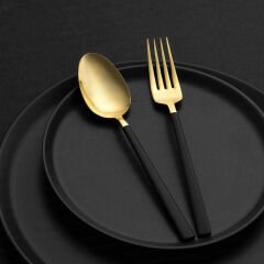 Nehir Dalyan Altın Siyah Sedef 36 Parça Kutulu Çatal Kaşık Bıçak Takımı