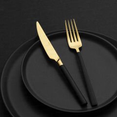 Nehir Dalyan Altın Siyah Sedef 36 Parça Kutulu Çatal Kaşık Bıçak Takımı