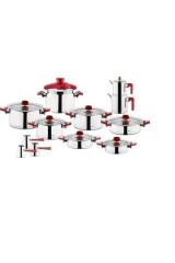 Aryıldız Flamingo Cam İdeal 22 Parça Tencere Seti - Red