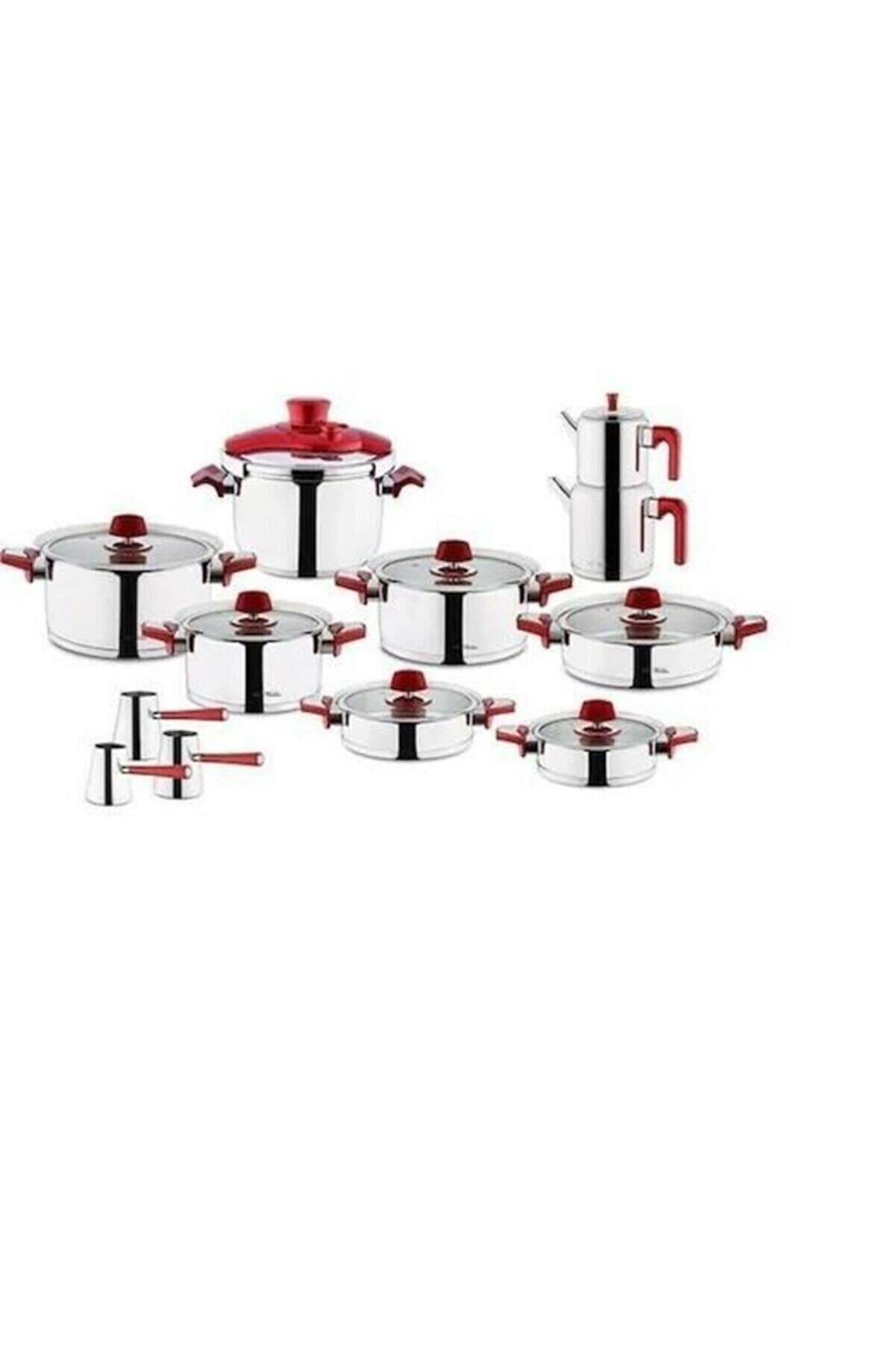 Aryıldız Flamingo Cam İdeal 22 Parça Tencere Seti - Red