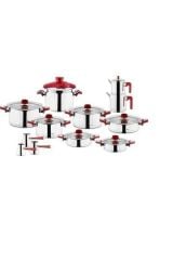 Aryıldız Flamingo Cam İdeal 22 Parça Tencere Seti - Red