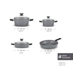 Karaca Biogranit Uraz 7 Parça Tencere Seti Gray