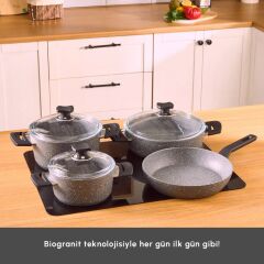 Karaca Biogranit Uraz 7 Parça Tencere Seti Gray