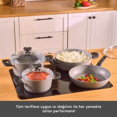 Karaca Biogranit Uraz 7 Parça Tencere Seti Gray